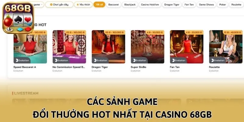 Các sảnh game đổi thưởng hot nhất tại Casino 68GB